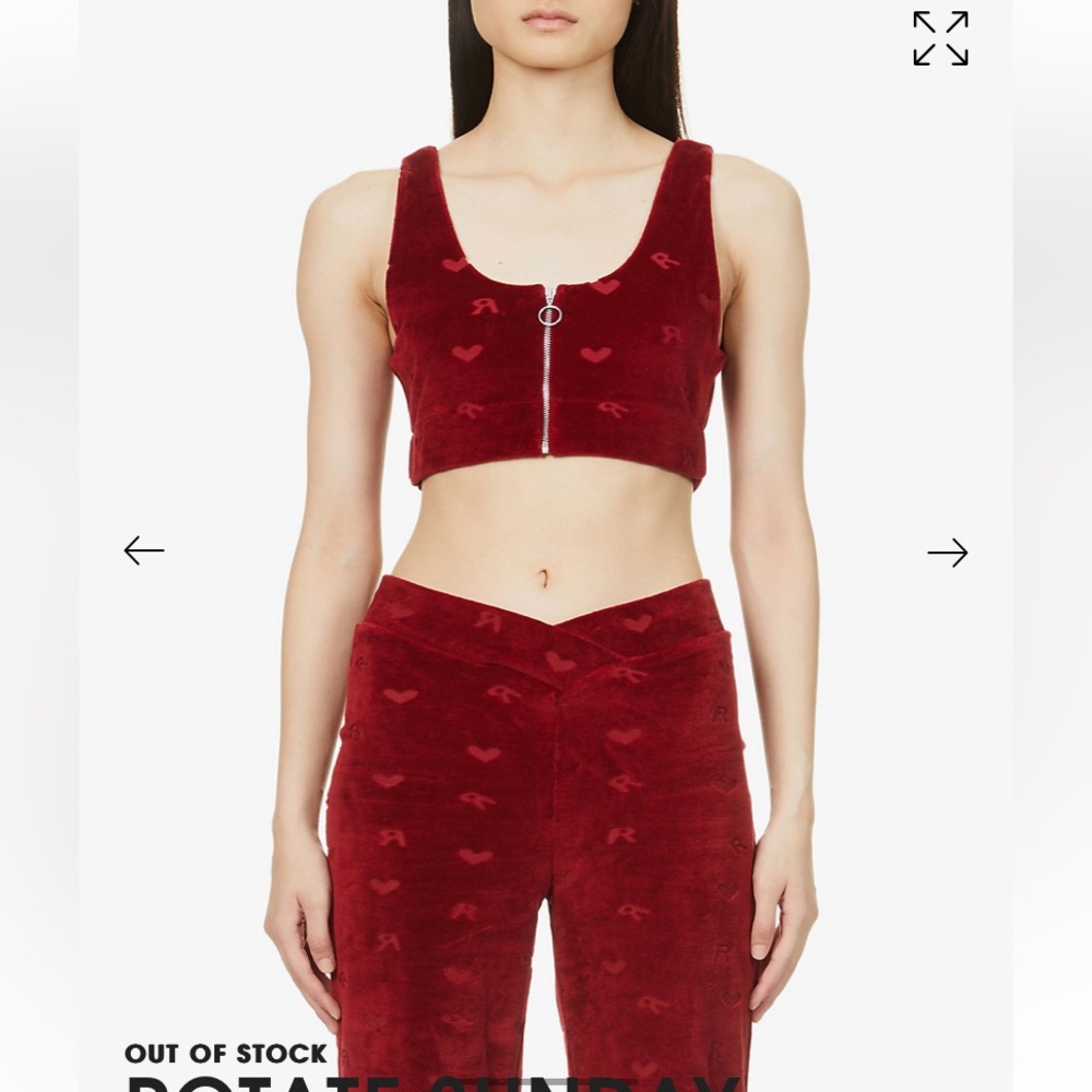 NWT Rotate Kelly Zip Up Crop Cropped Tank Top Cabernet Red Hearts Logo Monogram